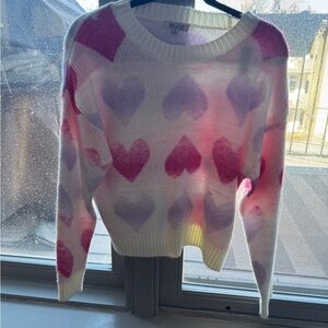 Pink and Purple Crew Neck Heart Sweater